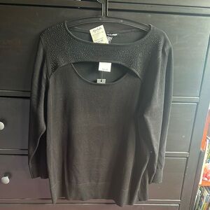 Black Sweater with Embellished Neckline